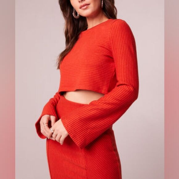 Band of the Free Ribbed Knit Crop Top & Midi Pencil Skirt Set, Medium, Rust - Picture 2 of 13